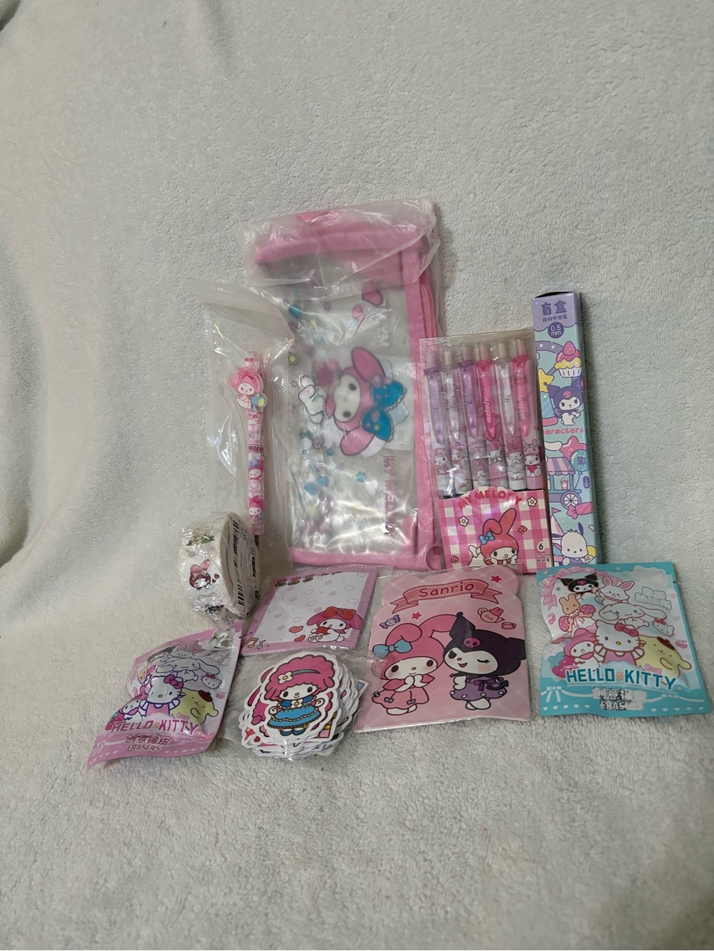 My Melody Bundle #5A - Pouch, Pens, Erasers, Stickers & More